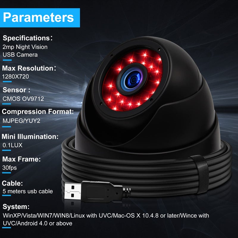 ELP 1megapixel Day Night Vision Indoor&Outdoor CCTV USB Dome Housing Camera Vandal-Proof for House and Pc Industrial Security.CCTV Camera for Baby Monitor, Pets Monitor,Home Security - Image 5